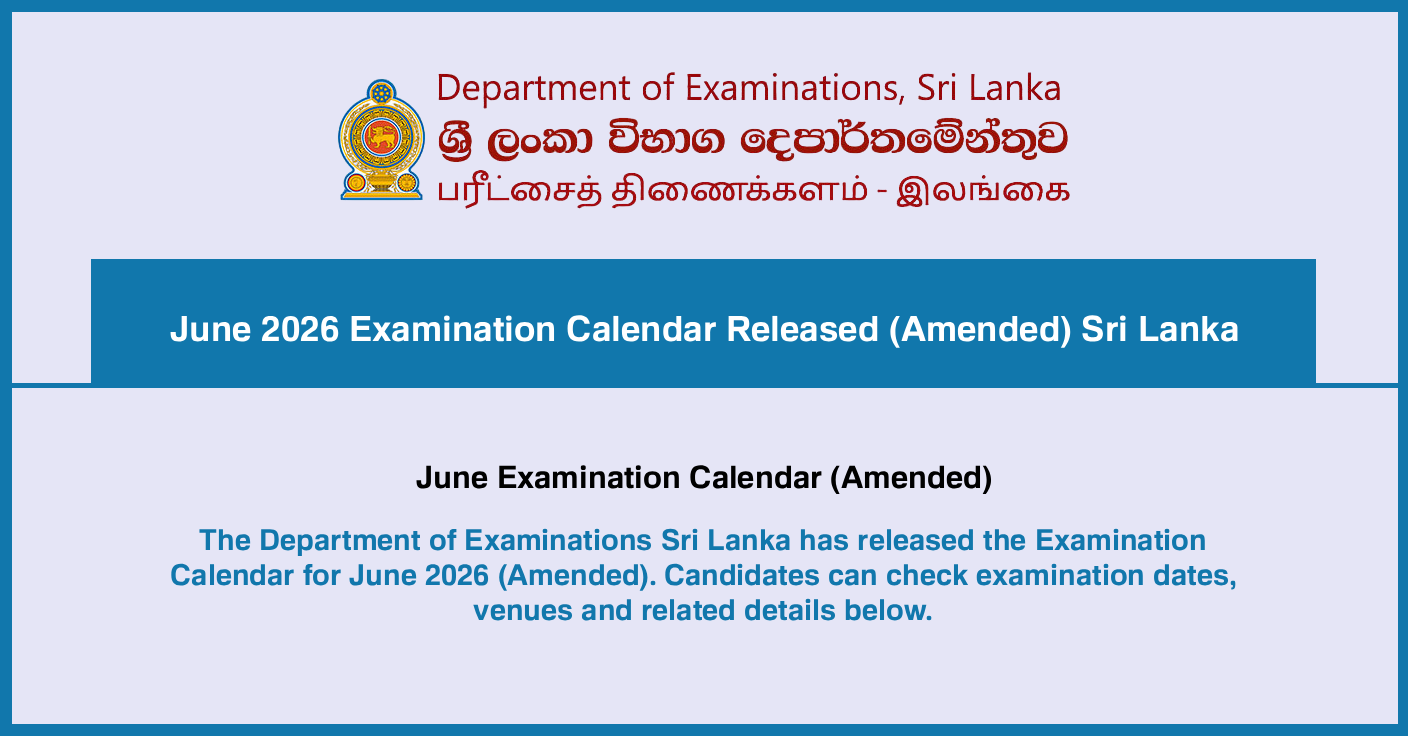 June 2026 Examination Calendar Released (Amended) Sri Lanka