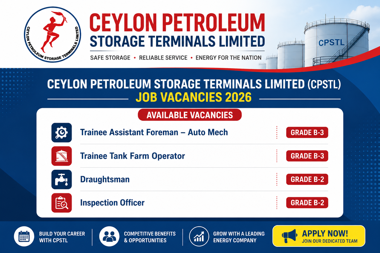 Ceylon Petroleum Storage Terminals Limited (CPSTL) Job Vacancies 2026