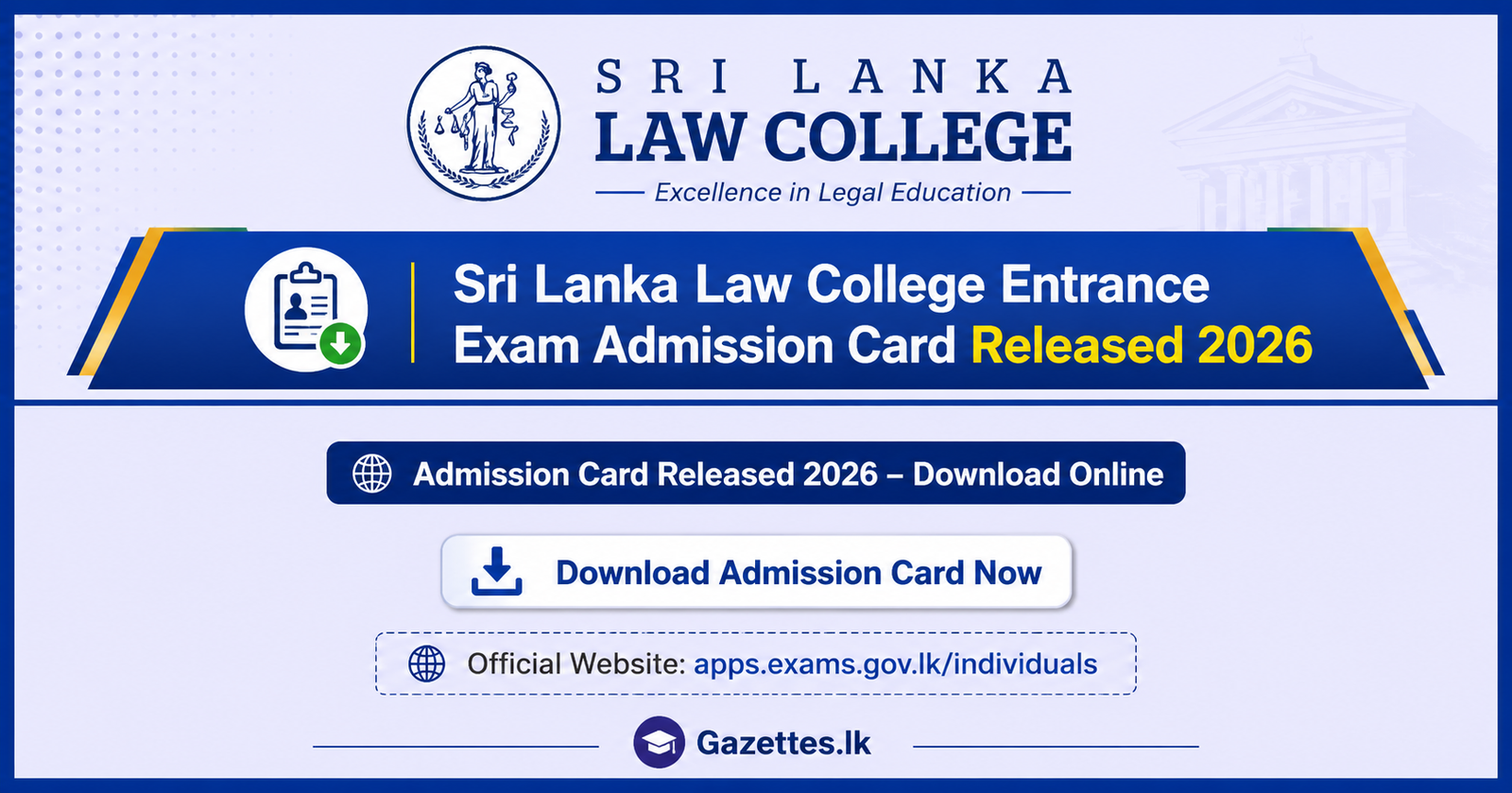Sri Lanka Law College Entrance Exam Admission Card Released 2026