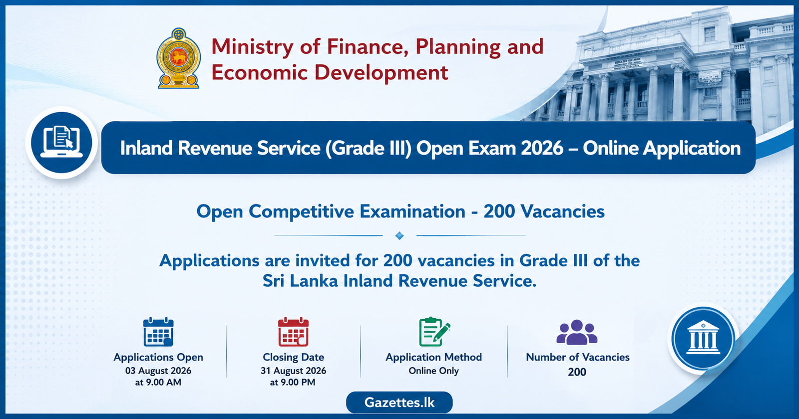 Inland Revenue Service (Grade III) Open Exam 2026 – Online Application