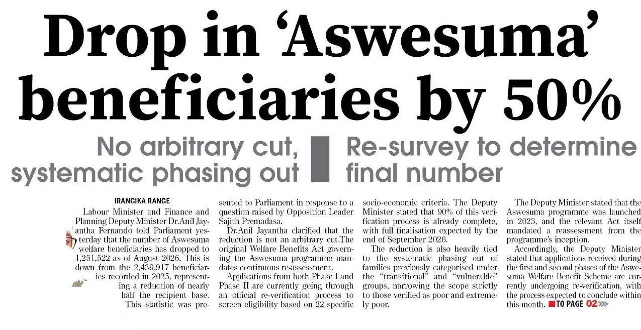 Aswesuma Beneficiaries Drop by 50 Percent 2026 Newspaper Notice